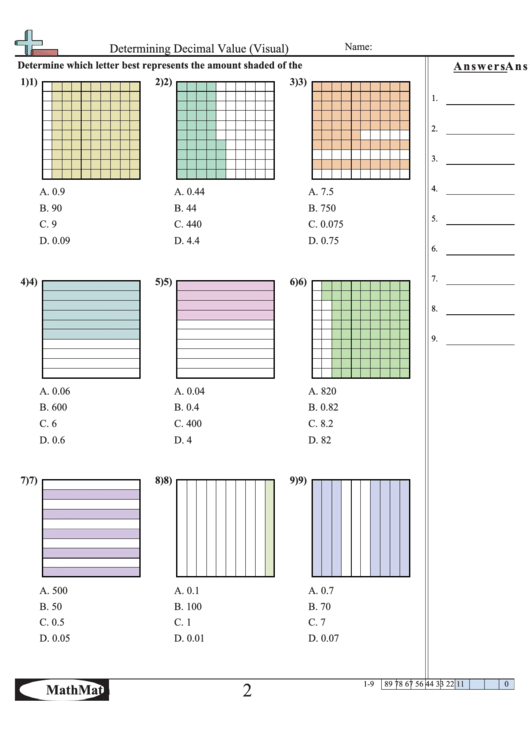 Determining Decimal Value (Visual) Worksheet Printable pdf