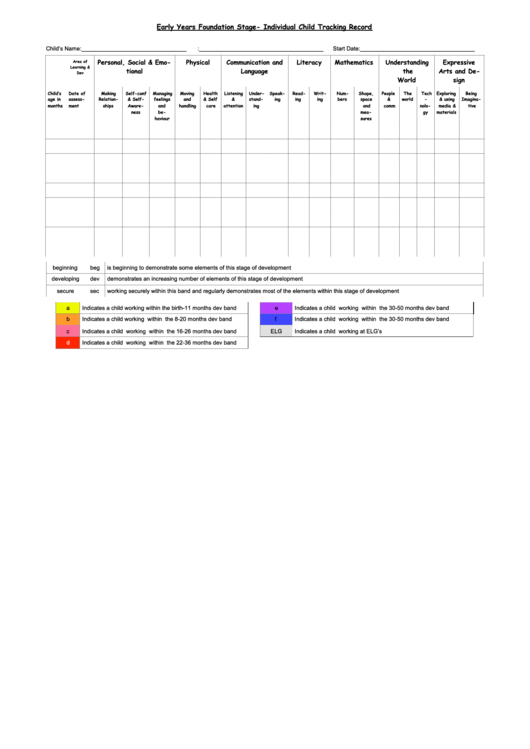Individual Child Tracking Record Template - Early Years Foundation Stage Printable pdf