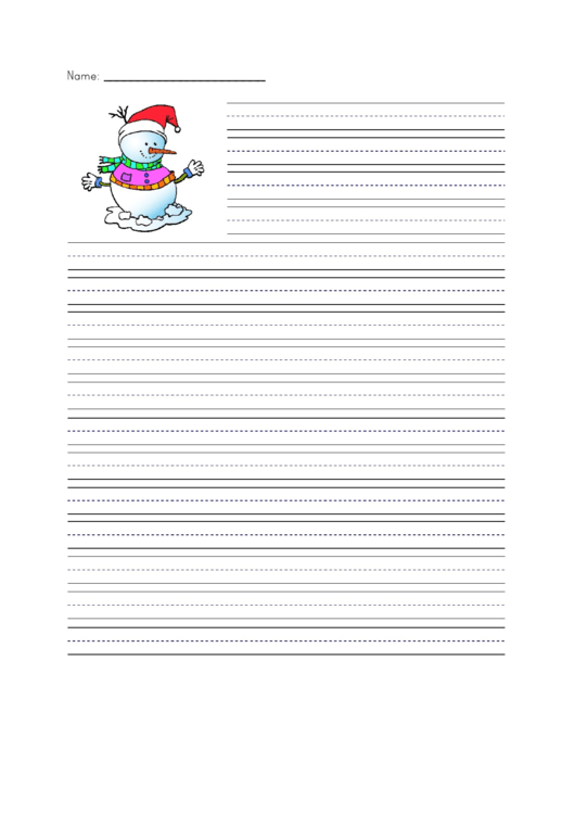 Winter Snowman Writing Paper Template Printable pdf