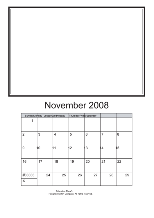 November 2008 Calendar Template Printable pdf