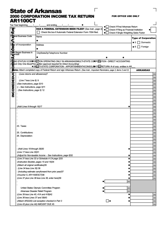 Form Ar1100ct 2000 Corporation Income Tax Return Printable Pdf Download