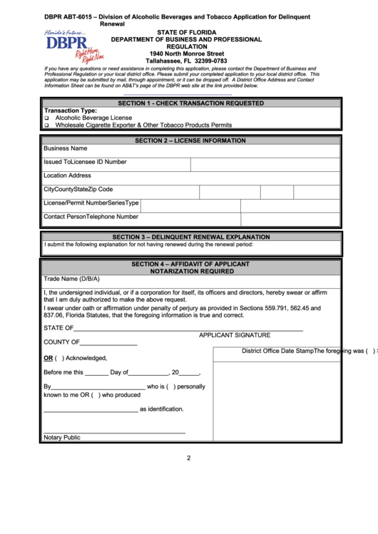Dbpr Form Abt-6015 - Examination Application Printable pdf