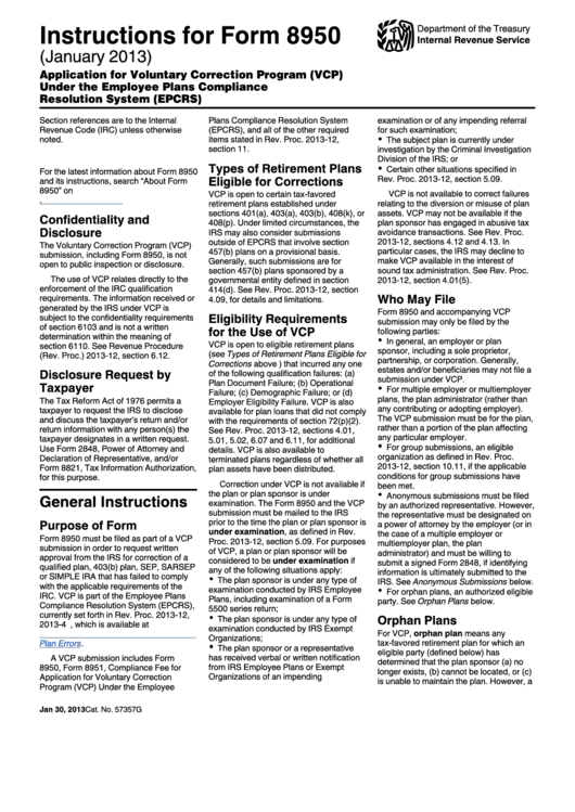Form 8950 - Instructions January 2013 Printable pdf