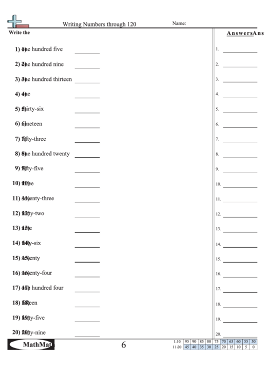 Writing Numbers Through 120 Worksheet Printable pdf