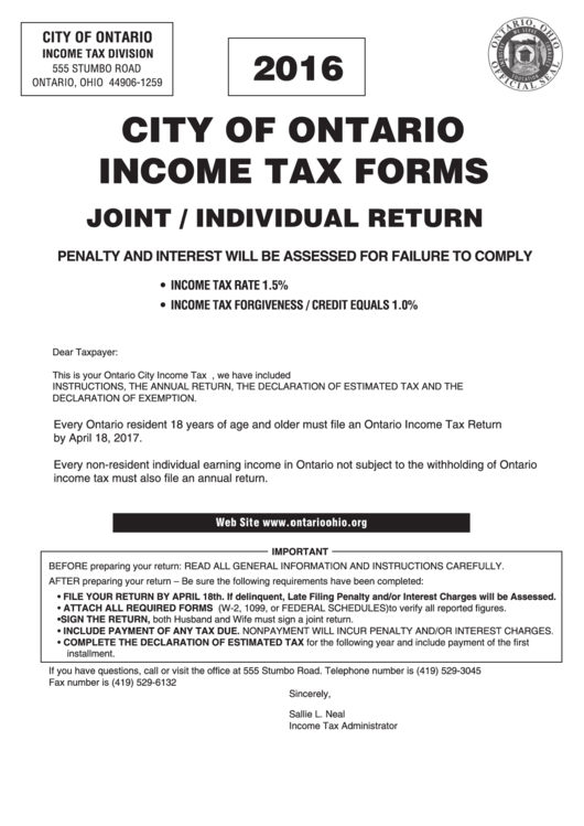Fillable Tax Return Form City Of Ontario, Tax