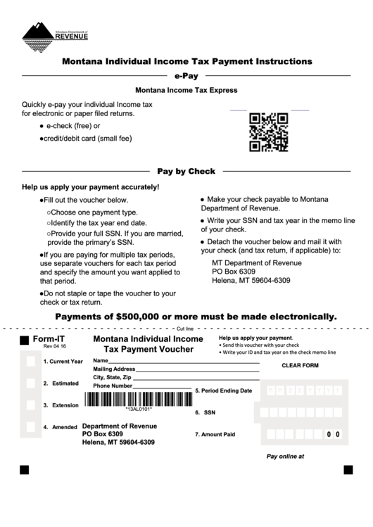 Fillable Form It - Montana Individual Income Tax Payment Voucher Printable pdf