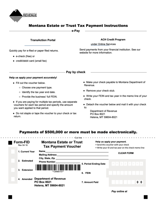 Fillable Form Fid - Montana Estate Or Trust Tax Payment Voucher - 2016 Printable pdf