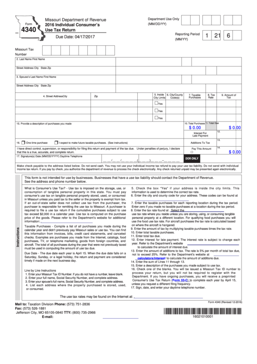 Fillable Form 4340 - Individual Consumer