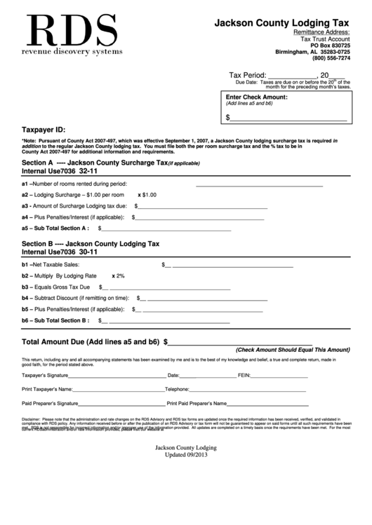 Rds Jackson County Lodging Tax Form