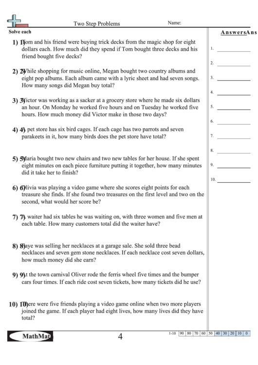 Two Step Problems Worksheet Printable pdf