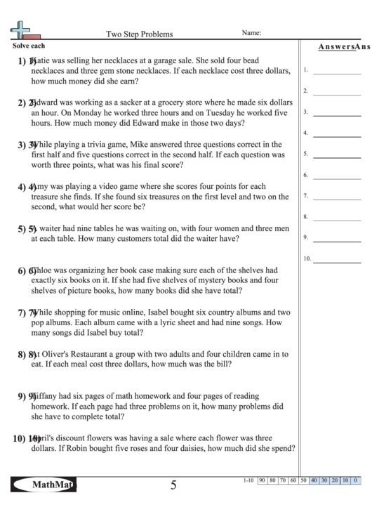 Two Step Problems Worksheet printable pdf download