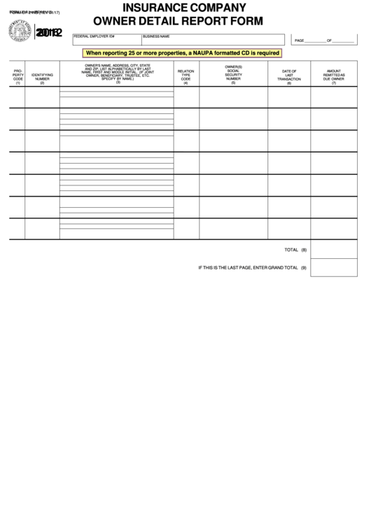 Fillable Form Up-2 Ins - Insurance Company Owner Detail Report - 2016 Printable pdf