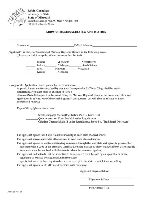 Form Sr-3 - Midwest Regional Review Application Printable pdf