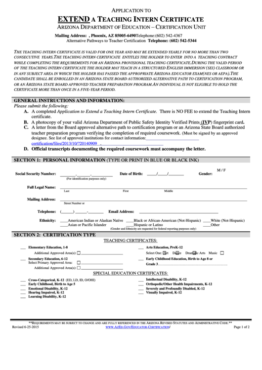 Application To Extend A Teaching Intern Certificate Form Printable pdf
