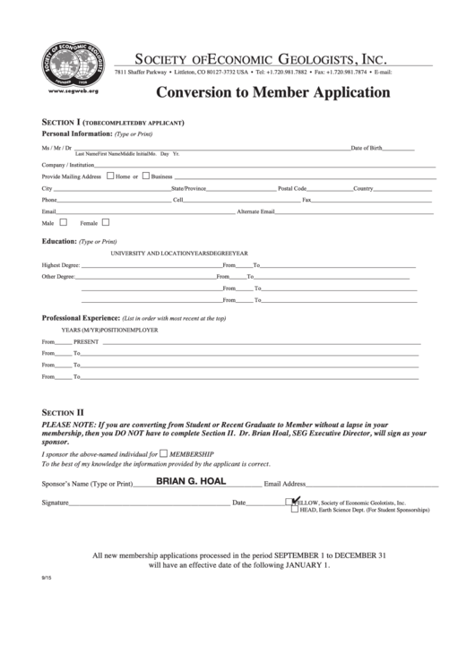 Fillable Conversion To Member Application Form Printable pdf
