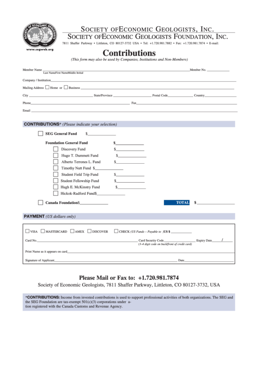 Fillable Contributions Form Printable pdf