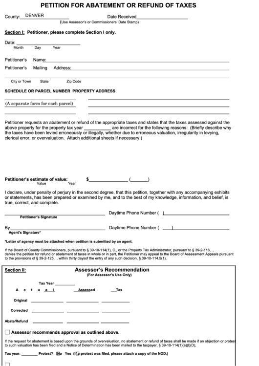 Fillable Form 15-Dpt-Ar - Petition For Abatement Or Refund Of Taxes Printable pdf