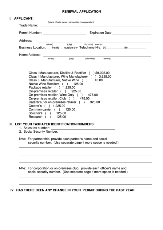 Renewal Application Form Printable pdf