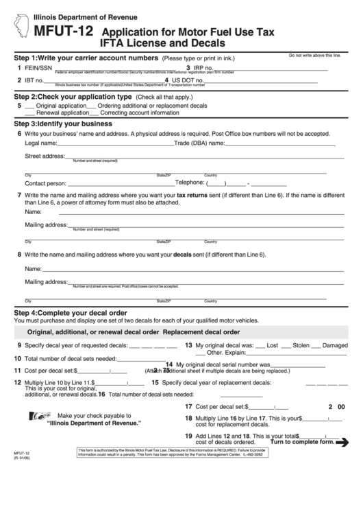 Form Mfut-12 - Application For Motor Fuel Use Tax Ifta License And Decals January 2005 Printable pdf