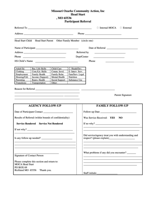 Participant Referral Form Printable pdf