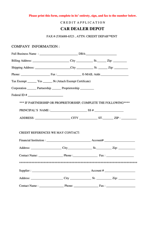 Car Dealer Depot Form Printable pdf