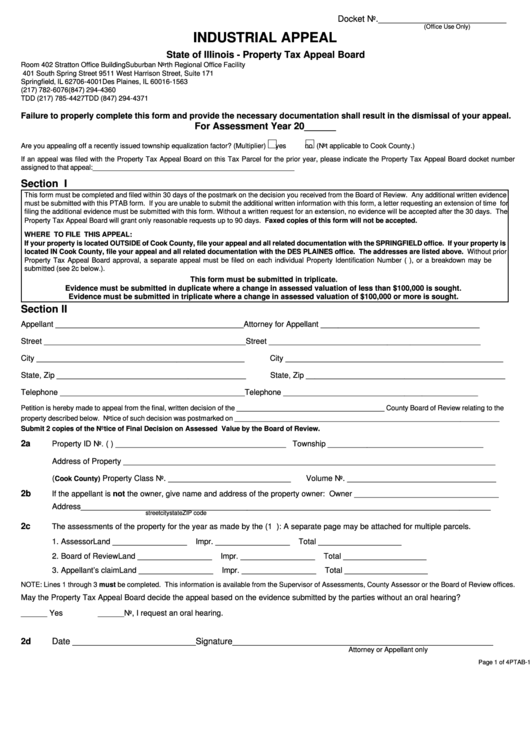 Form Ptab-11-A - Industrial Appeal Printable pdf