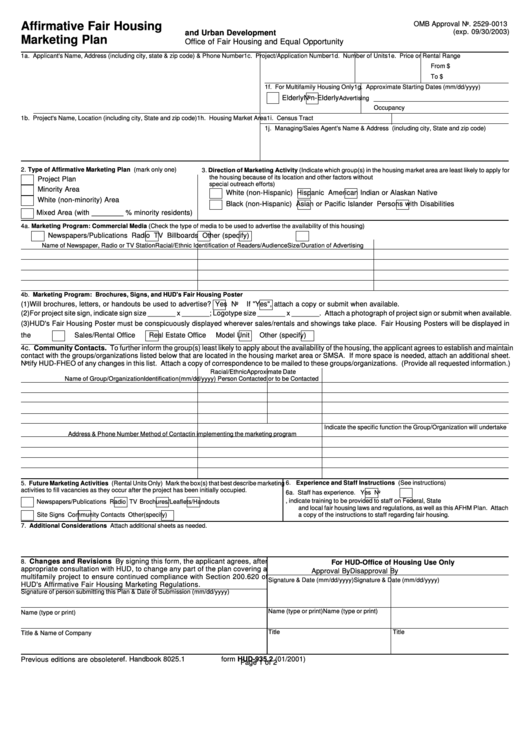 Fillable Form Affirmative Fair Housing Marketing Plan Single Family