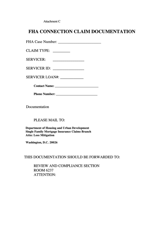 Fha Connection Claim Documentation Form Printable pdf