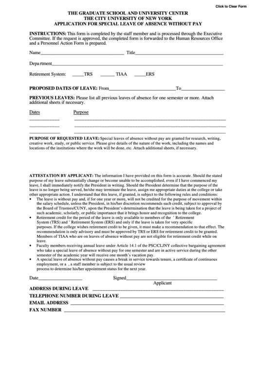 Fillable Application For Special Leave Of Absence Without Pay Form Printable pdf