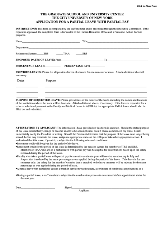 Fillable Application For A Partial Leave With Partial Pay Form Printable pdf