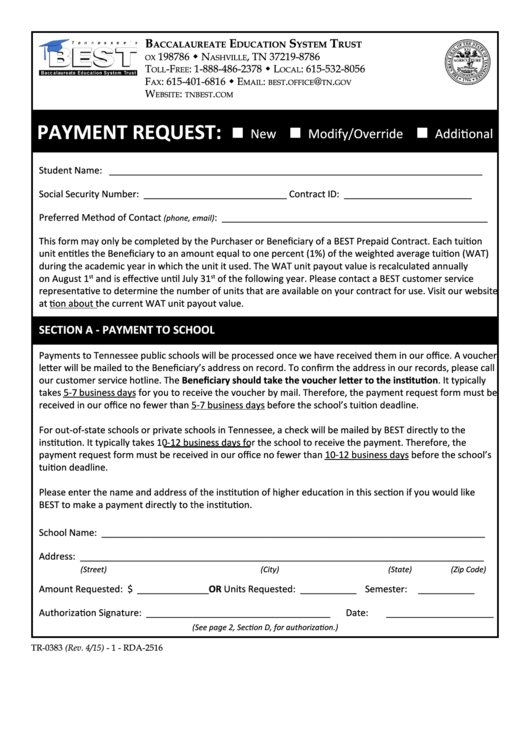 Form Tr-0383 - Payment Request