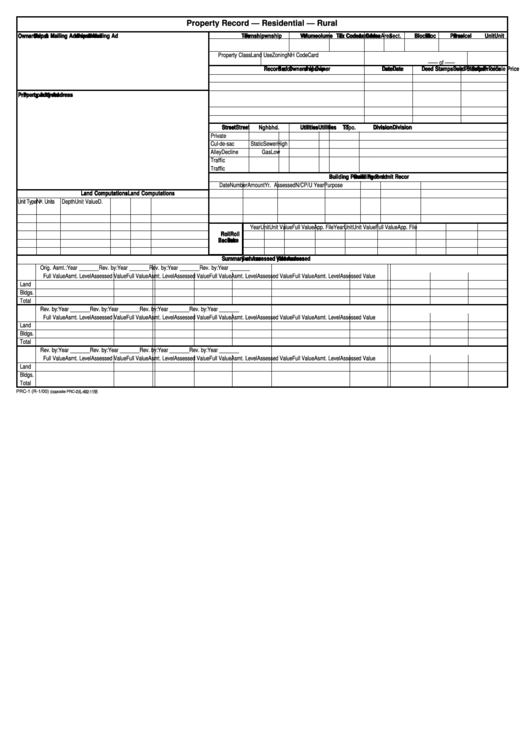 Form Prc-1 - Property Record Residential Rural - 2000 Printable pdf