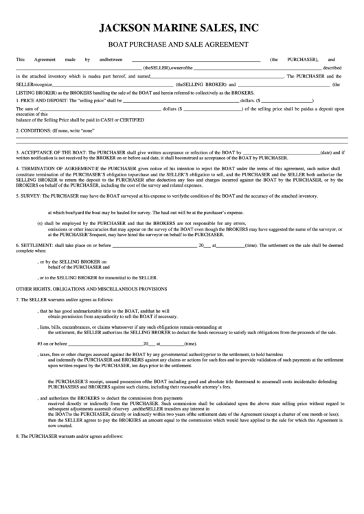 Boat Purchase And Sale Agreement Form