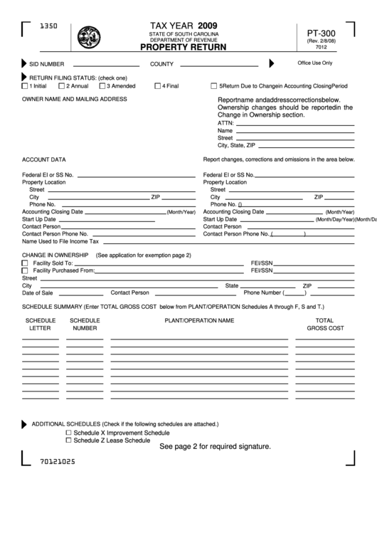 Form Pt-300 - Property Return - 2009 Printable pdf