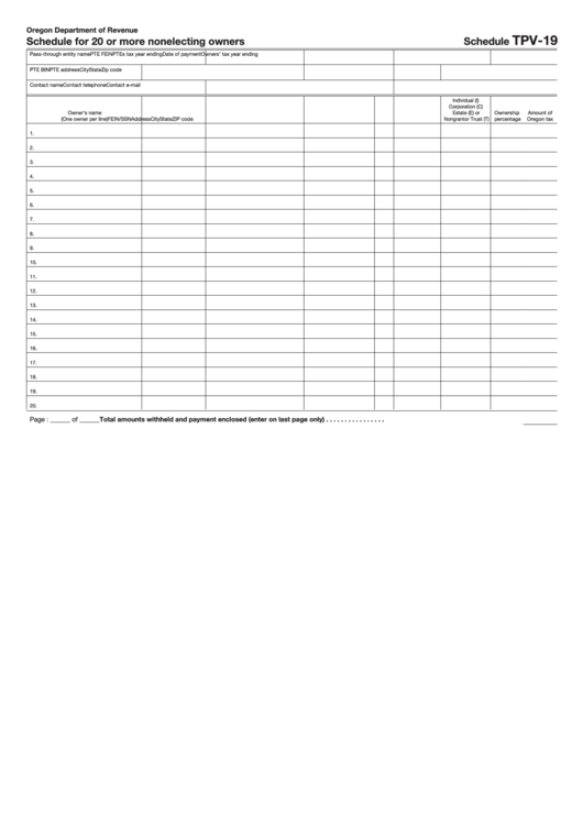 Form Tpv-19 - Schedule For 20 Or More Nonelecting Owners printable pdf ...