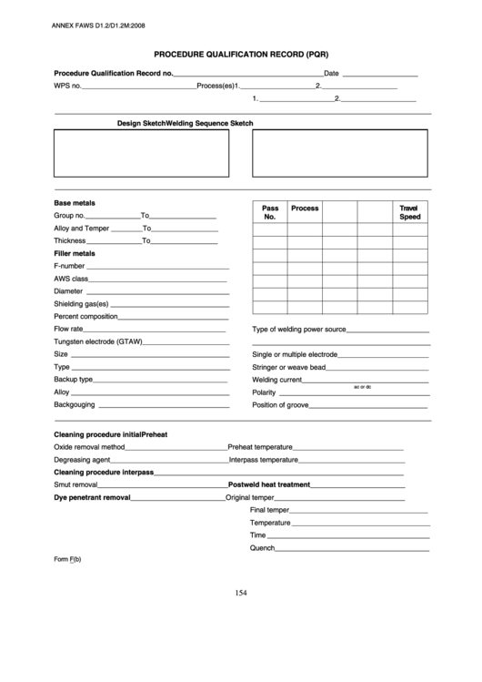 Fillable Form F(B) - Procedure Qualification Record (Pqr) Printable pdf