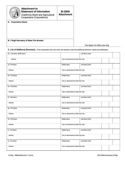 Fillable Form Si-550a - Attachment To Statement Of Information Printable pdf