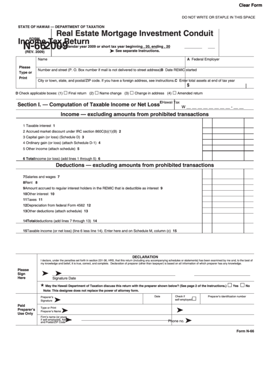 Form N-66 - Real Estate Mortgage Investment Conduit Income Tax Return - 2009