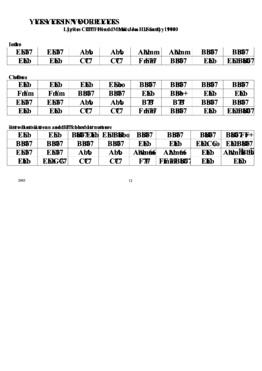Yes Yes In Your Eyes Chord Chart Printable pdf