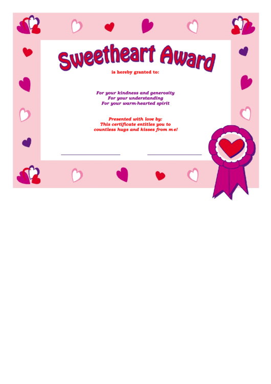 Sweetheart Award Template Printable pdf