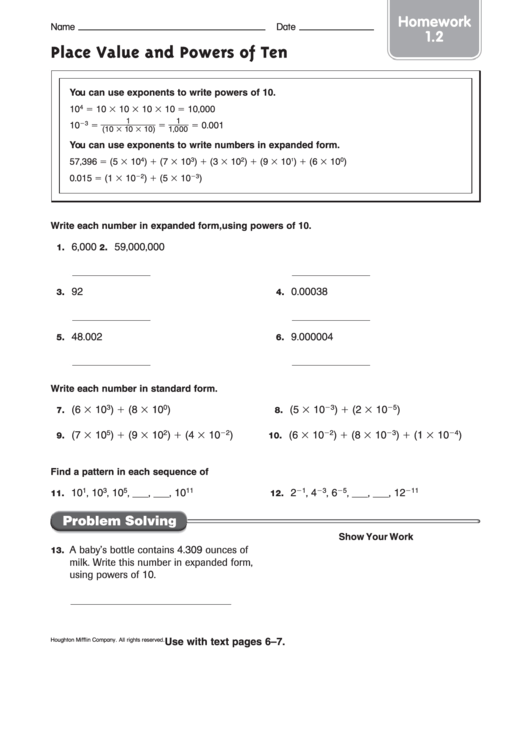 Place Value And Powers Of Ten Worksheet