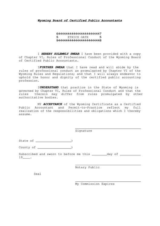 Ethics Oath Form Printable pdf