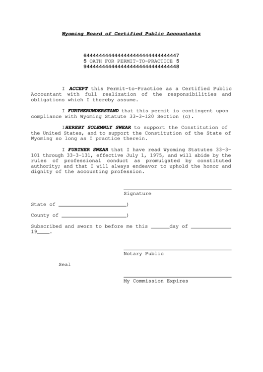 Oath For Permit-To-Practice Form Printable pdf