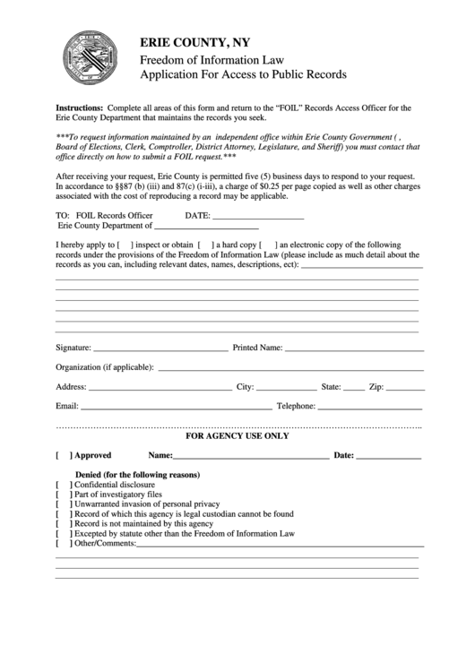 Fillable Application For Access To Public Records Form Printable pdf