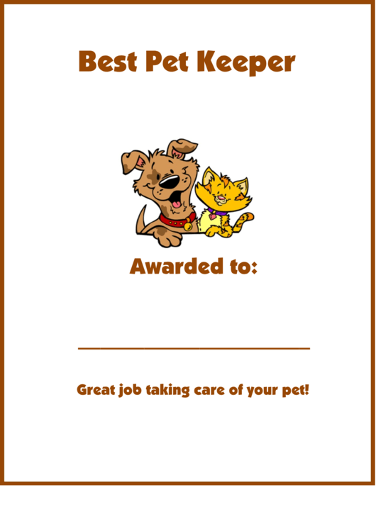 Best Pet Keeper Award Certificate Template Printable pdf