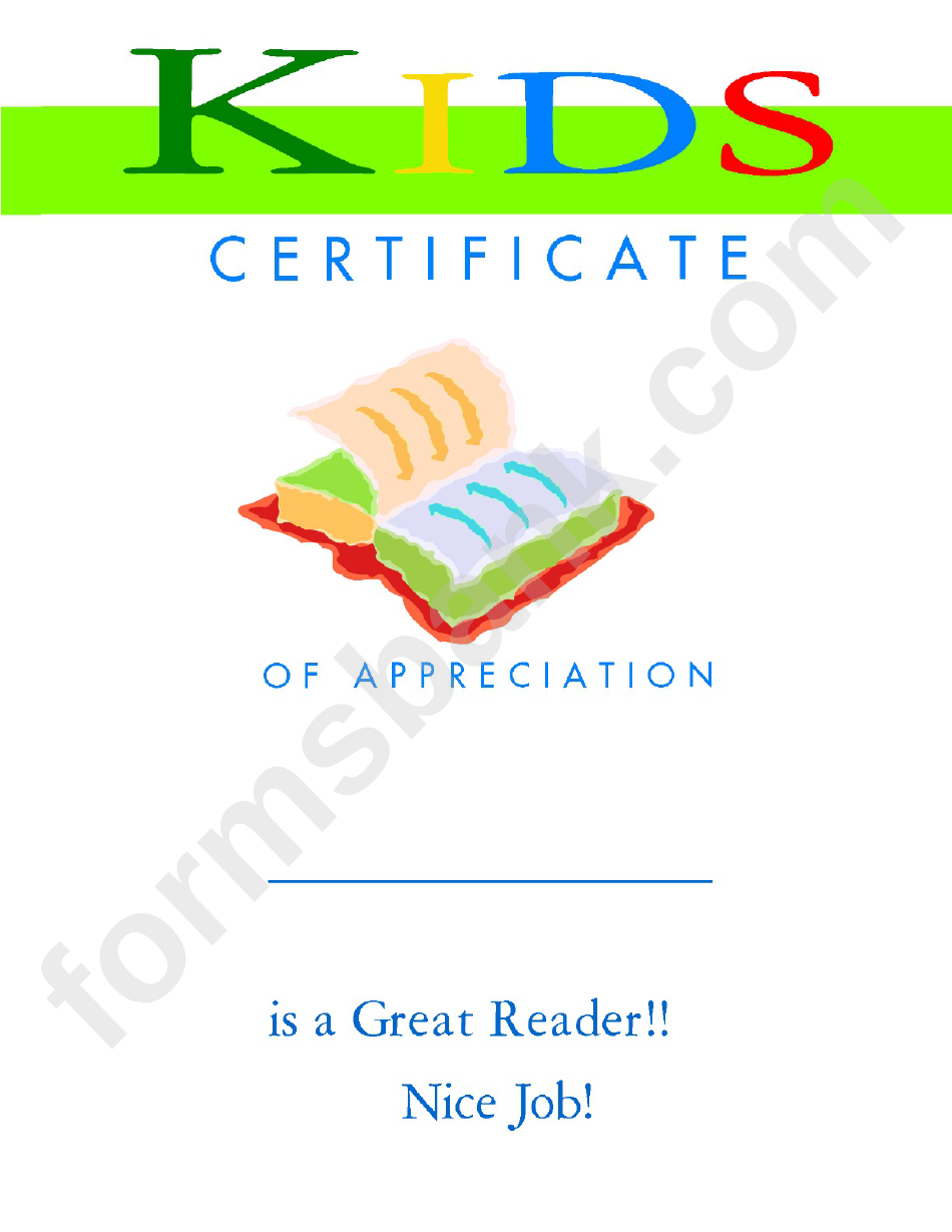Kids Certificate Of Appreciation Template