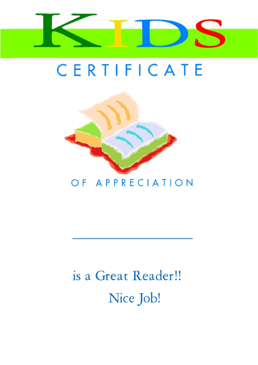 Fillable Kids Certificate Of Appreciation Template Printable pdf