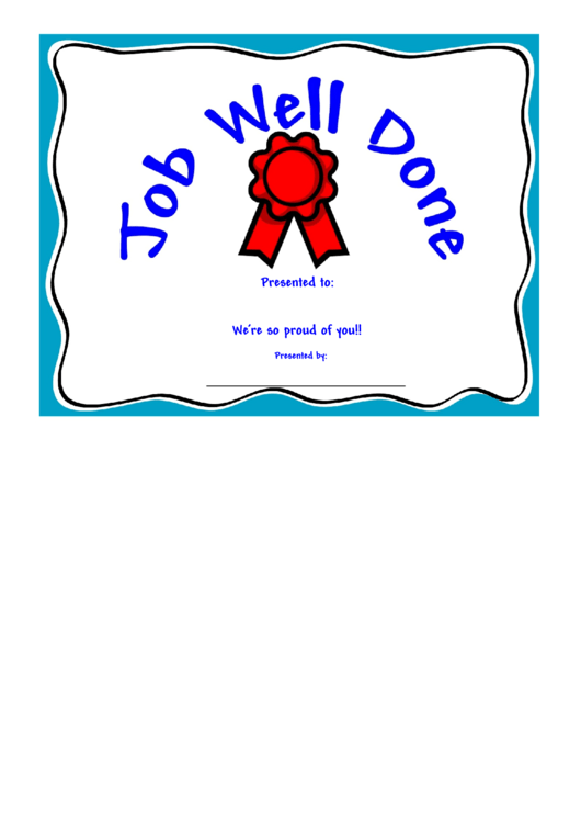 Well Done Job Certificate Template Printable pdf