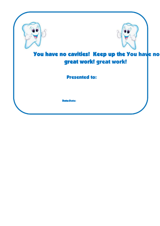Fillable No Cavities Award Certificate Template Printable pdf