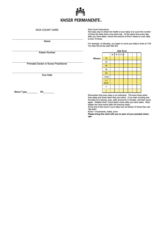 Kick Count Form Printable pdf